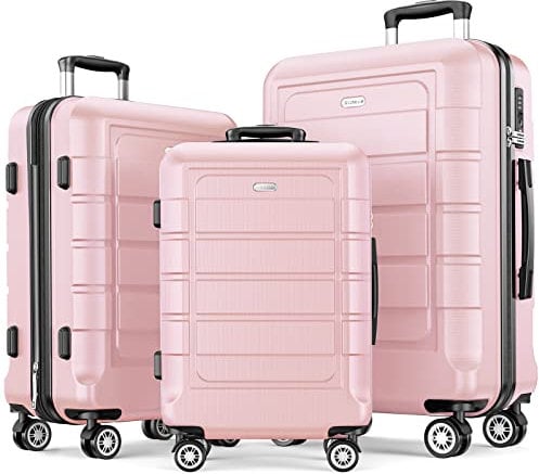 SHOWKOO Valise Lot de 3 Rigide ABS+PC Extensible Légère Durable Trolley Sets de Bagages Cabine avec 4 roulettes Silencieuses à 360° et Serrure TSA (M L XL-Rose)