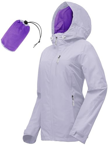 33,000ft Regenjacke Damen Wasserdicht Outdoorjacke Atmungsaktiv Herbst Übergangsjacke Leichte Jacke mit Kapuze Windbreaker zum Wandern Reisen Treking Fahrrad (Lila 44)
