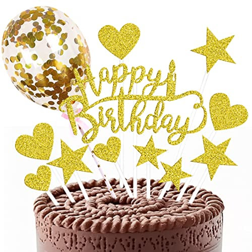 12 Stück Happy Birthday Tortendeko, Birthday Tortendeko gold, Cake Topper Geburtstag, Tortendeko 18 Geburtstag Männer Frauen, Happy Birthday Tortendeko Geburtstag, Cupcake Topper (Gold)