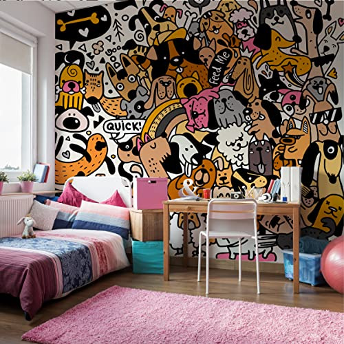 Muralo Tapete Vlies Kinder, Bunte Hunde, Comic, Wandtapete - 312x219 cm | Moderne Fototapete, hochauflösender Druck, edle Optik - ideal für Schlafzimmer und Kinderzimmer, Tägliche Entdeckerabenteuer