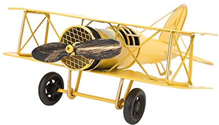 cersalt Schmiedeeisen-Flugzeug, Doppeldecker, stabile Struktur, Retro-Flugzeugmodell, zarter Vintage-Stil für Heimdekoration für Café-Ornamente(Gelb)