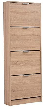 Homestyle4u 2167, Schuhschrank Schmal Braun Schuhregal hoch Schuhkipper Holz Schuhkommode Flur 4 Fächer 58 cm breit