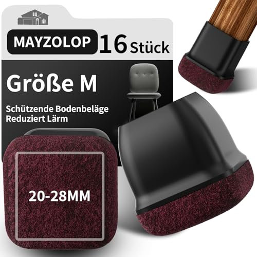 Schutzkappen Für Stuhlbeine mit Filz, Gummi Möbel Beinbecher, Tischbeinbezug, Möbelmatte für Hartholzböden Eckig Schwarz, Seitenlänge 20-28mm 16pcs
