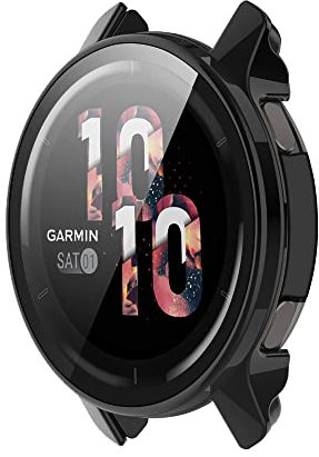 SeNool Funda Compatible con Garmin Venu 2/Vivoactive 4 (45mm), Carcasa Protectora con Cristal Templado Protector de Pantalla, [Dureza 9H] Carcasa para Garmin Vivoactive 4 (45mm)/Venu 2 - Negro