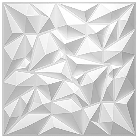 Art3d Textures 3D Wandpaneele Weiß Diamant Design für Innenwand Dekor 12 Stück Fliesen 32 m² (PVC)