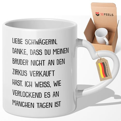 22Feels Beste Schwägerin Geschenk Hochzeit Idee Tasse mit für Schwester des Bräutigams der Braut Ehefrau des Bruder (Herzhenkel Weiss)