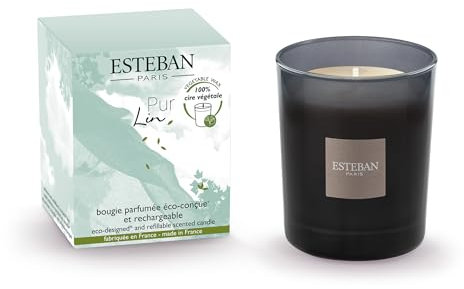 Esteban - Nachfüllbare Duftkerze 180g - Leinenreiner Duft - Hochwertiges Wachs - Handgefertigt - Über 35 Stunden Duft - 98% natürliche Inhaltsstoffe