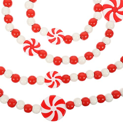 Operitacx Christmas Tree Candy Peppermint Garland Christmas Bead Garland, Multicolor Candy Wooden Bead Garlands, Xmas Wooden Bead Wreath Ornament 6.56Ft Christmas Peppermint Garland