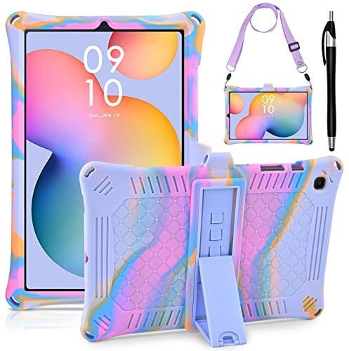 KATUMO Silicone Case for Samsung Galaxy Tab S6 Lite 10.4 inch 2024 2022 2020 Tablet (SM-P620N / P625N / P610/P613/P615/P619) Soft Rubber Cover with Stylus Pen Shoulder Strap S6 Lite Case Kids