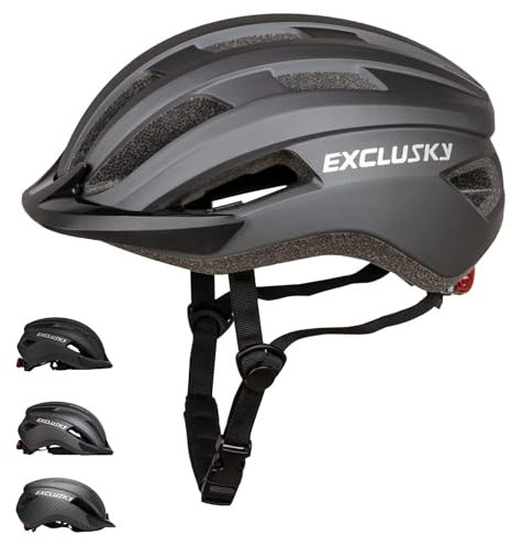 Casque Velo Homme Femme, Exclusky Casque de Vélo Adulte avec Lumière LED Casque Velo Route Casque VTT Homme Casque de Cyclisme Réglable 56-61CM