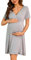 Bresdk Chemise de Nuit Allaitement Femmes Enceintes à Manches Courtes Nuisette Allaitement Coton Robe Maternité à Volants Col V Vêtements de Nuit, Manche Courte - à Volants - Gris, M