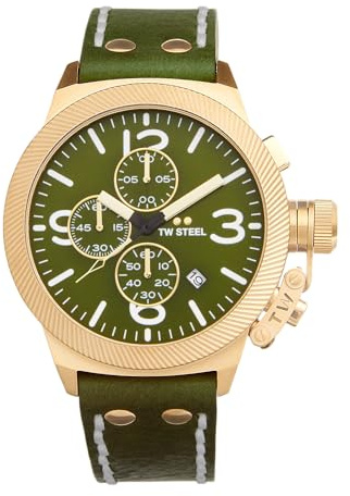 TW Steel Canteen Herren 45mm Quarzchronographenuhr mit grünem Lederarmband