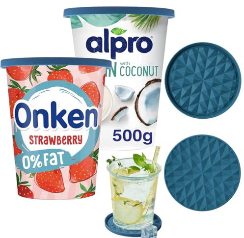 Wingcases Mehrweg Silikon große JoghurtDeckel 500g(2er-Set, Dunkelblau) Reversibel zu Untersetzern, Organizer Küche Behalterdeckel passt für Joghurt, Joghurtbecher, Untersetzer für Gläser
