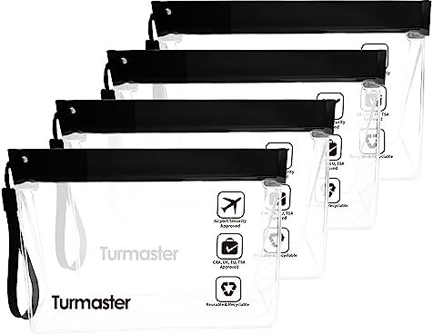 Turmaster 4 Packen Flughafen zugelassener durchsichtiger Kulturbeutel, auslaufsichere Flughafensicherheit zugelassene Flüssigkeitsbeutel 20 * 14.5 * 5cm, wasserdichte Reisekulturbeutel, Schwarz