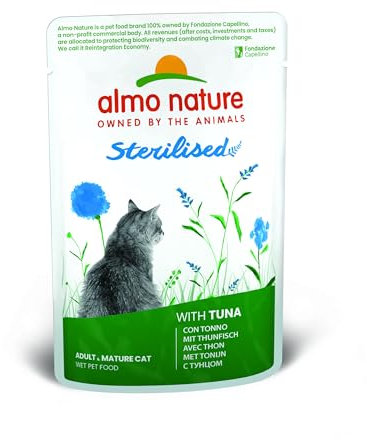 Almo Nature Functional - Sterilised - Nassfutter für Erwachsene und reife Katzen, sterilised oder wenig aktiv - mit Thunfisch - niedriger Fettgehalt, feuchtigkeitsspendend - 70 g (Packung mit 30)