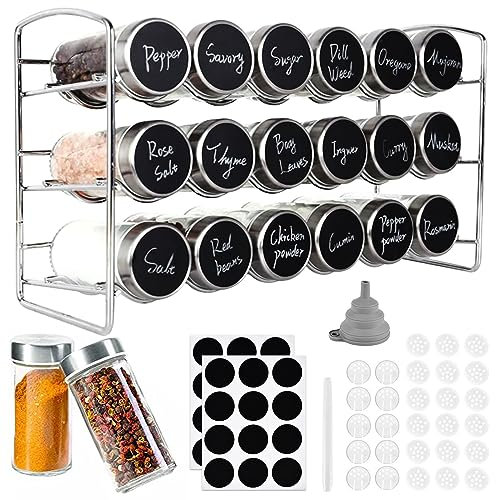 Oinvs 3 Tier Spice Rack Free Standing with 18 Spice Jars,Spice Organiser,Spice Rack for inside Cupboard,Kitchen Organiser Storage with Lids and Labels,Funnels,Racks & Holders