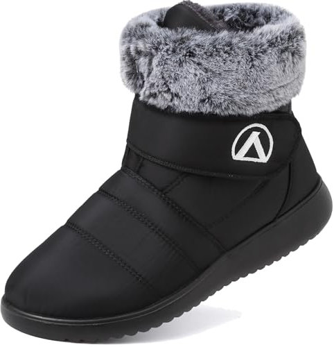 Lvptsh Stivali da Neve Donna Uomo Impermeabili Stivaletti Invernali Foderata Pelliccia Caldo Outdoor Antiscivolo Leggeri,Black,EU39
