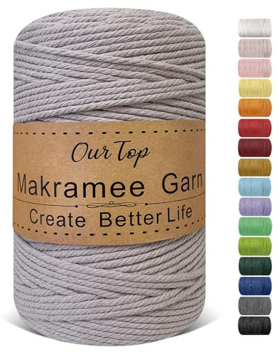 OurTop Premium Makramee Garn Graulila, 3mm x 300m Macrame Cord Makramee Schnur Makramee Kordel, Garn für DIY Handwerk, Weben Dekoration, Hängepflanze Pflanze Aufhänger