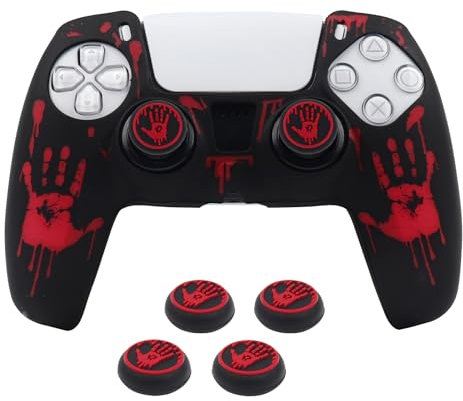 RALAN Funda protectora para controlador de huellas dactilares láser con 4 agarres para el pulgar para PS5, funda protectora de silicona antideslizante compatible con PS5 inalámbrico/con cable