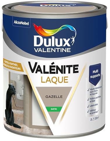 Dulux Valentine Peinture Laque Valénite Intérieur et Extérieur Multi-supports - Finition parfaite et lisse, Formule Haute Résistance - Satin Gazelle 2 L