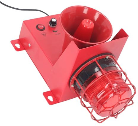 Sirène Alarme Industrielle 130dB IP65 Alarme Sonore et Lumineuse Stroboscopique LED - Volume Réglable (0-130dB) - Pour Chantier, Usine, Grue, Camion - Étanche et Résistante (Alarme/Incendie/Ambulance)