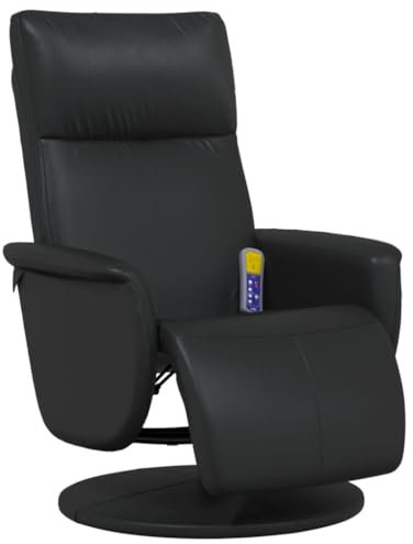 vidaXL Massagesessel, Sessel Verstellbare Rückenlehne Fußteil, Drehbar Fernsehsessel Relaxsessel mit Vibrationsfunktion, Liegesessel Polstersessel Ruhesessel, Schwarz Kunstleder