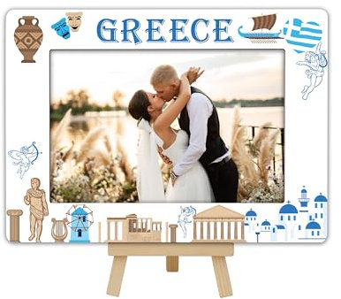 DETIHO Griechenland-Reise-Bilderrahmen, 10 x 15 cm, Holzrahmen mit Staffelei-Ständer für Heimdekoration, Tisch-Display, Urlaub, Flitterwochen, Geschenke für Freunde, Paare, B01
