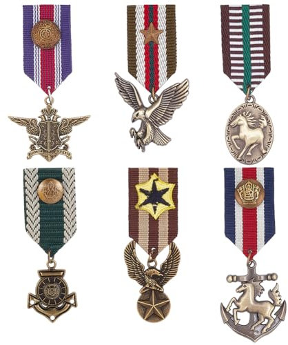 WEBEEDY 6 Pièces Médailles de Héros Militaire Blazer Costume Rayure Marine Broche Broches Costume Insigne Militaire Médaille Héros Militaire Médailles de Combat Broche Médaille Militaire Accessoires