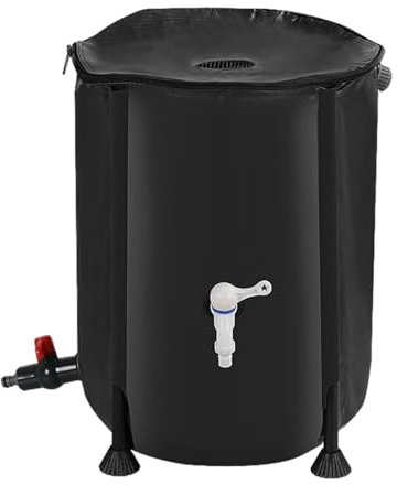 CEMELI Rain Catcher Barrel, 200L PVC Mesh, Black, Rectangular, Portable Rainwater Storage Tank, Rain Water Collector with Filter Spigot, Overflow Kit, Weather Proof for Garden Plants
