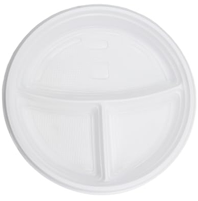 Commerline Piatti di plastica, 800 pezzi, 3 parti, rotondi, usa e getta | 22 cm, piatti di plastica, piatti usa e getta, robusti, robusti, bianchi, per feste, campeggio, catering, gastronomia