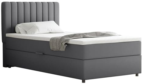 PANDA MÖBEL Boxspringbett Everest, 100x200, Polsterbett mit Bettkasten und Topper -dunkelgrau