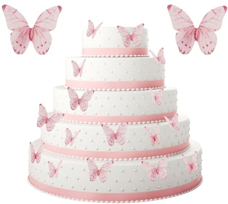 Essbare Schmetterlinge Cupcake Topper, Cupcake Topper,40 Stück Tortendeko Schmetterling Essbar,Rosa Schmetterling Torten Deko Essbare,Esspapier Schmetterlinge Kuchen Deko für Geburtstag,Party,Hochzeit