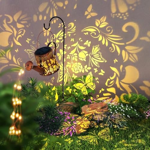 Daover Solar Watering Can Lights, Metal Vintage Hanging Garden Decoration Led Lights, Solar Powered Waterproof Kettle Waterfall Lights Pathway Lighting(R1)