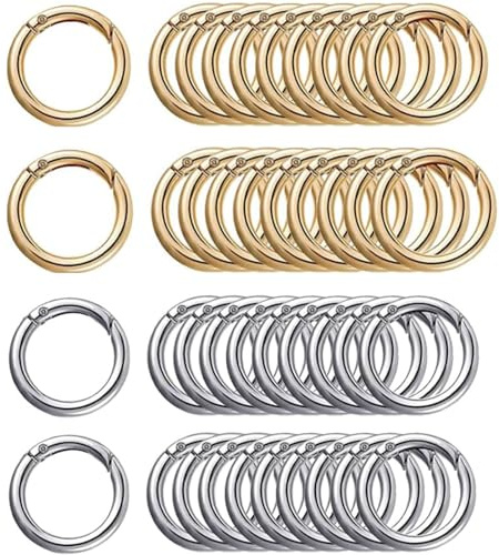 40 Stück Rund Karabinerhaken, BetterJonny Runde Karabiner Ring O-Ring Zinklegierung Runde Karabiner Federöffnung Schlüsselring Klein für SchlüSselanhänger Taschenzubehör DIY Handwerk Machen (28mm）