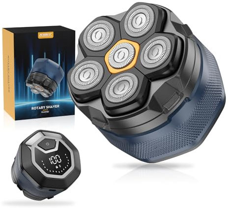 Glatzen Rasierer Herren Elektrisch, Kibiy Upgraded Magnetischer Kopfrasierer mit 6D Abnehmbarem Kopf, IPX7 Wasserdichter Kopfrasierer für Glatze mit LED-Anzeige, Typ-C Wiederaufladbar, Head Shaver