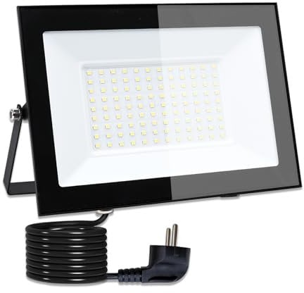 Hopelit 100W LED Strahler, Led Strahler Außen Kaltweiß Licht, IP66 Wasserdicht LED Fluter mit Stecker, Superhell Scheinwerfer für Garten, Garage, Patio etc.