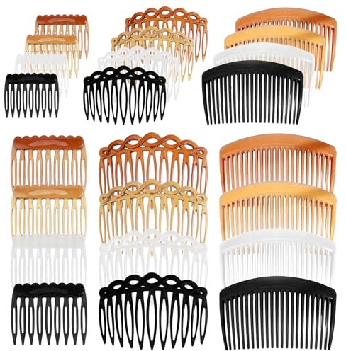 Piriuuo 24 Stück Haarkämme für Damen, Französische Seiten Kamm Set, Kunststoff mit 9/11/23 Zähnen, Stecken Seitenkamm für Feines Glattes Haar, Braut Hochzeit Schleier