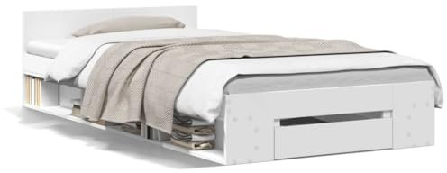 IKAYAA Bett 100x200 mit schubladen Bettgestelle mit Lattenrost und Schubladen Stauraumbett 100x200 Bett mit Stauraum und Kopfteil Doppelbett Holzbett Jugendbett-Weiß-100 x 200 cm