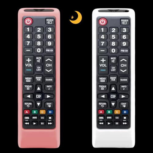 (2 Pack)Remote Cover Case for Samsung TV Remote, Cover for Samsung Remote Control for Smart TV Universal Replacement Silicone Sleeve Skin with Lanyard Glow in The Dark - Pink and White