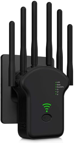Ripetitore WiFi Potente per Casa,Amplificatore Wifi,6 Antenna,2 Porte LAN, 360° Copertura,Estensore WiFi per Casa e Ufficio,WiFi Extender,Coverage up to 11,800 sq.ft,Facile installazione-