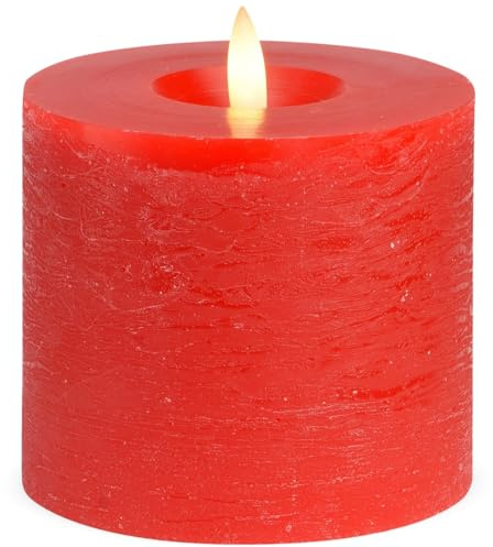 LED Stumpenkerzen 4er Set aus Echtwachs mit Timerfunktion & inkl. Fernbedienung - Kerzen realistisch flackernde Flamme warmweiß Ø 10 x 9 cm - Elektrische Wachskerzen in rot als gemütliche Tischdeko