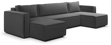KEF-MEBLE Ecksofa Porto – U-Form – 309x88x185 cm – Mit Schlaffunktion – Liegefläche 135x276 cm – Stauraum für Bettwäsche – Wellenfederung und Schaumstoff - Poso 60