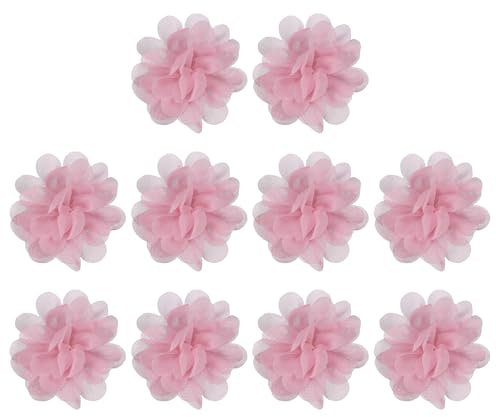 PATIKIL 2 Chiffon Blumen, 10 Stück Mesh-Stoffblumen Nähen Stoffapplikationen Stirnband Verzierungen für DIY Handwerk Hochzeitsdekoration, Pink