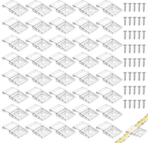 40 Stück Klare Befestigungsclips für Leuchtventile, geeignete Befestigung mit sicheren Schrauben für 10mm LED Streifen IP30/IP65 2-4 Pin für Inneninstallation