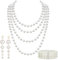 agogue 3 Stück 20er Jahre Accessoires Perlenkette Lang Set,Perlenarmbänder,Perlenkette Damen 3 Teiliges Set Retro Modeschmuck, Perlenarmband Damen Vintage Beads for Prom