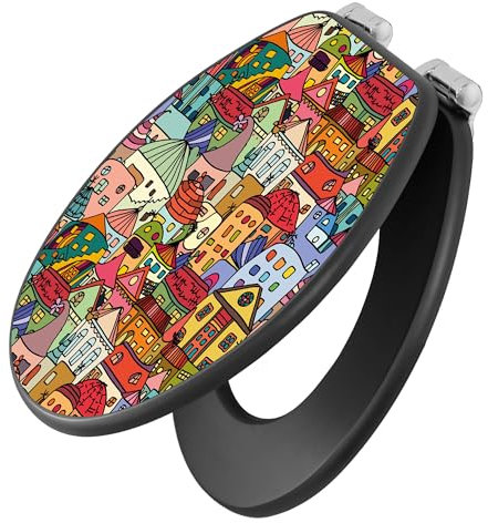 banjado Toilettendeckel anthrazit mit Absenkautomatik/WC Sitz mit Absenkautomatik anthrazit/Klodeckel grau/Toilettensitz dunkel/edle Klobrille - Motiv Funky Town