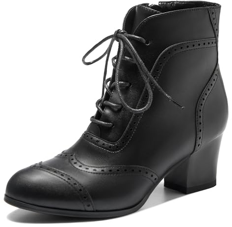 ErikenUrben Damen Schnüren Ankle Boots Vintage Viktorianische Stiefel Blockabsatz Black Große 39