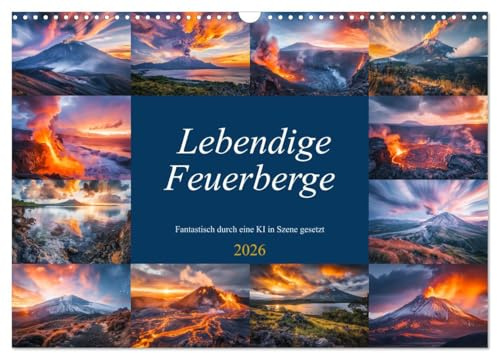 Lebendige Feuerberge - Fantastisch durch eine KI in Szene gesetzt (Wandkalender 2026 DIN A3 quer), CALVENDO Monatskalender: Lebendige Feuerberge ist ... weltweit aktivsten Vulkane. (CALVENDO Natur)