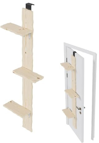 QLS Escalera para gatos de madera de pino, montaje en puerta, 3 peldaños, 180 cm