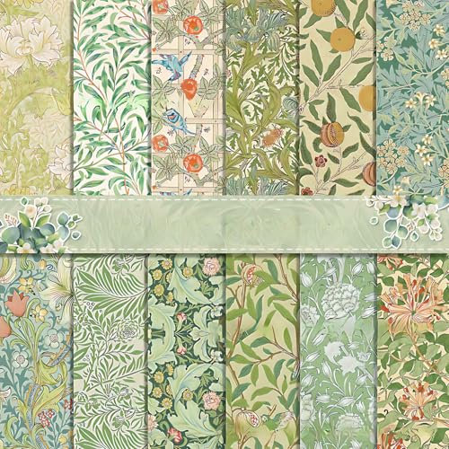 Vintage Blumenmuster Scrapbooking Papier, 24 Blatt/12 Designs Designpapier 30x30 cm Doppelseitiges Bastelpapier Decorative Craft Paper für Scrapbook DIY Alben Karte Herstellung Dekorpapier